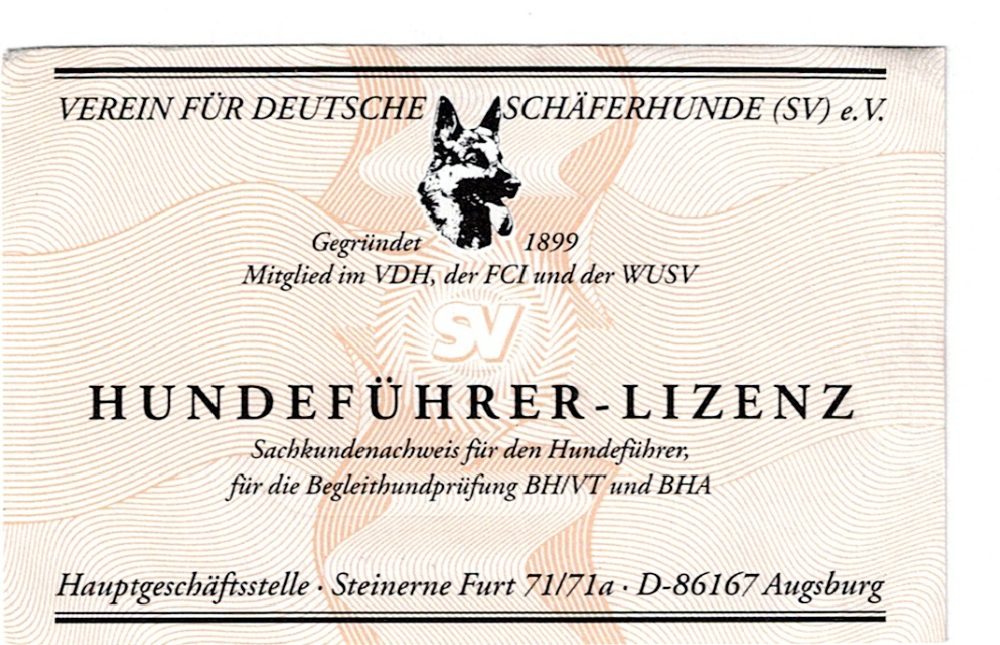 Hundeführer-Lizenz, Verein für Deutsche Schäferhunde (SV) e.V.
